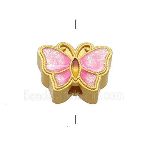 Copper Butterfly Beads Pink Cloisonne 18K Gold Plated
