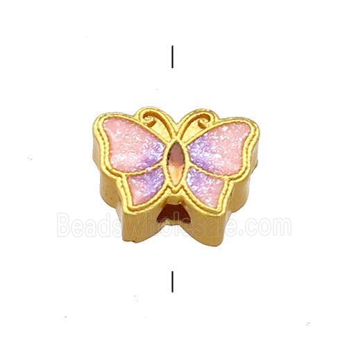 Copper Butterfly Beads Pink Cloisonne 18K Gold Plated