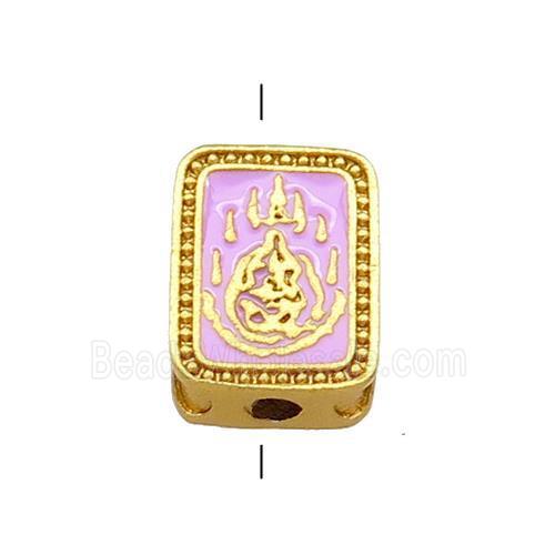 Copper Rectangle Beads Pink Cloisonne Buddhist 18K Gold Plated