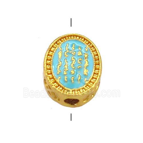 Copper Oval Beads Teal Cloisonne Buddhist 18K Gold Plated