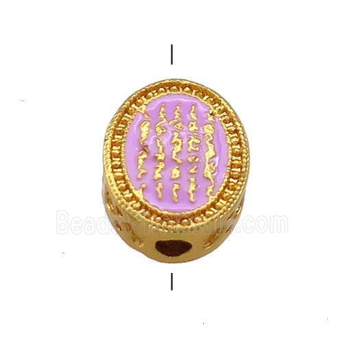 Copper Oval Beads Pink Cloisonne Buddhist 18K Gold Plated