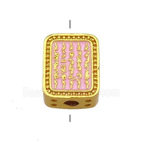 Copper Rectangle Beads Pink Cloisonne Buddhist 18K Gold Plated