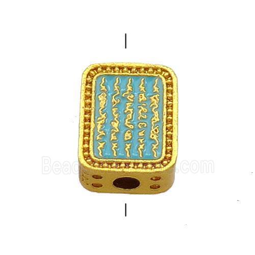 Copper Rectangle Beads Teal Cloisonne Buddhist 18K Gold Plated