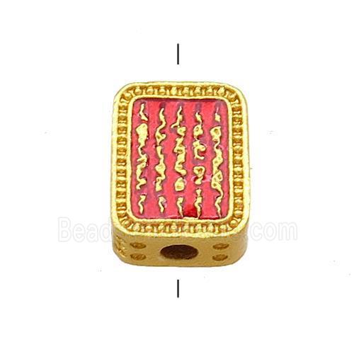 Copper Rectangle Beads Red Cloisonne Buddhist 18K Gold Plated