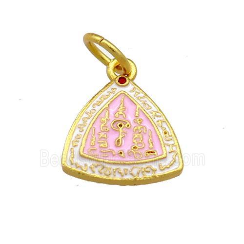 Copper Triangle Pendant Pink Cloisonne Buddhist 18K Gold Plated