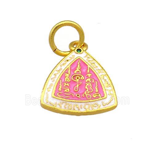 Copper Triangle Pendant Pink Cloisonne Buddhist 18K Gold Plated