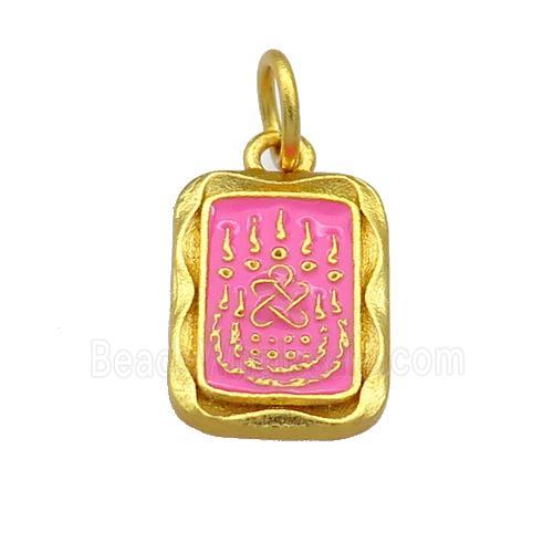 Copper Rectangle Pendant Pink Cloisonne Buddhist 18K Gold Plated