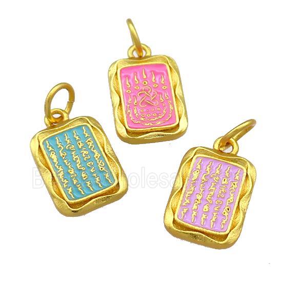 Copper Rectangle Pendant Cloisonne Buddhist 18K Gold Plated Mixed