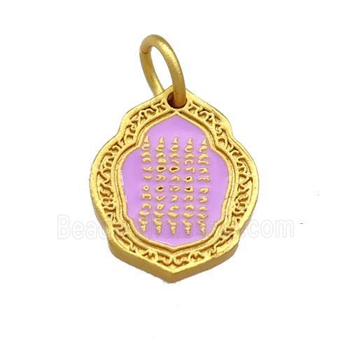 Copper Oavl Pendant Lavender Cloisonne Buddhist 18K Gold Plated