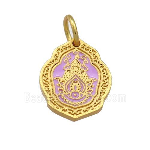 Copper Oavl Pendant Lavender Cloisonne Buddhist 18K Gold Plated