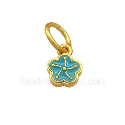 Copper Flower Pendant Teal Cloisonne 18K Gold Plated