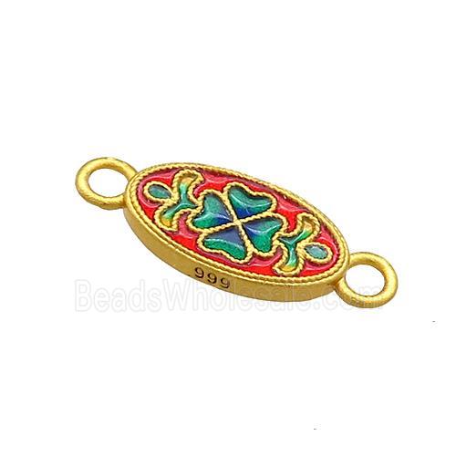 Copper Oval Connector Multicolor Cloisonne 18K Gold Plated
