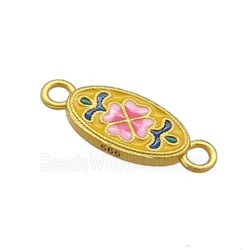 Copper Oval Connector Multicolor Cloisonne 18K Gold Plated