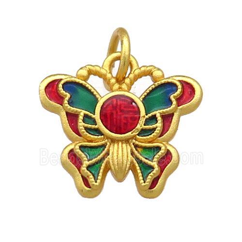 Copper Butterfly Pendant Multicolor Cloisonne 18K Gold Plated