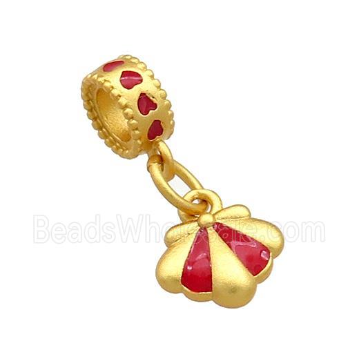 Copper Shell Pendant Red Cloisonne 18K Gold Plated