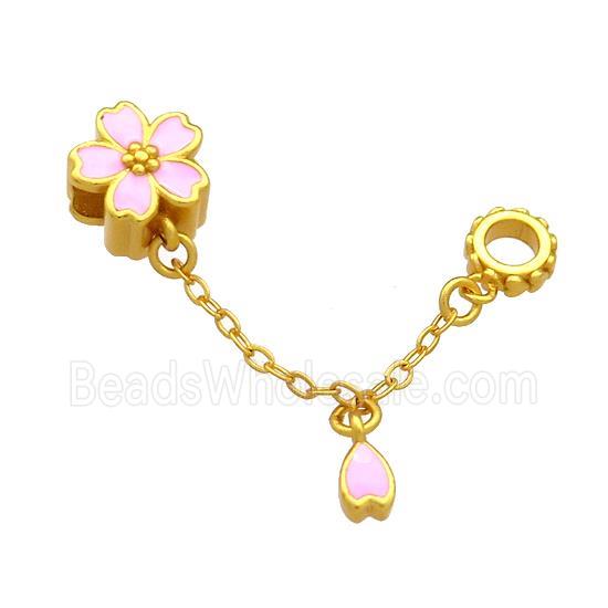 Copper Flower Pendant Pink Cloisonne 18K Gold Plated