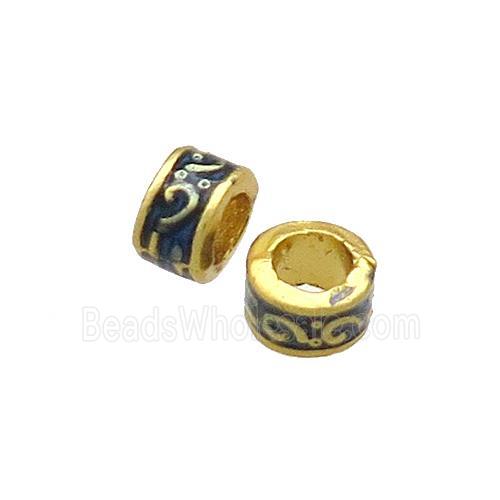 Copper Rondelle Beads Inkblue Painted Large Hole Gold Plated