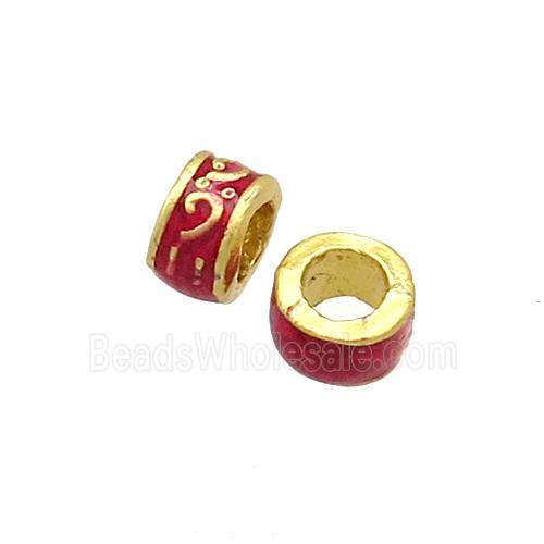 Copper Rondelle Beads Red Painted Large Hole Gold Plated