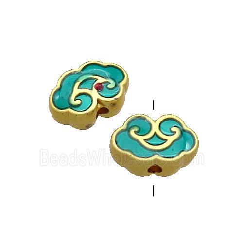 Copper Cloudy Beads Green Painted Gold Plated