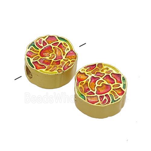 Copper Flower Beads Orange Painted Gold Plated