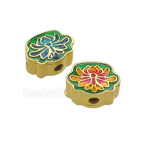 Copper Flower Beads Multicolor Painted Gold Plated