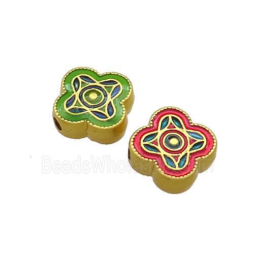 Copper Clover Beads Multicolor Painted Gold Plated