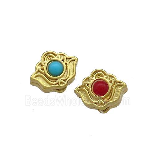 Copper Flower Beads Pave Jade Gold Plated