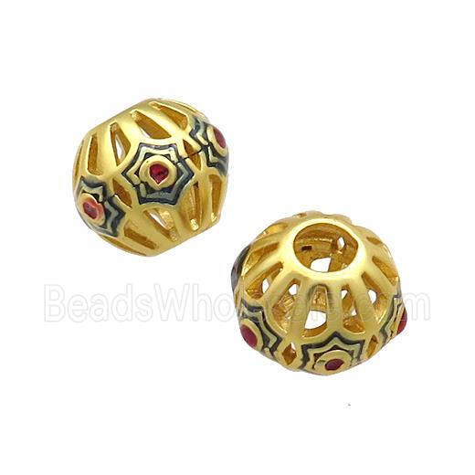 Copper Bicone Beads Blue Painted Star Large Hole Gold Plated