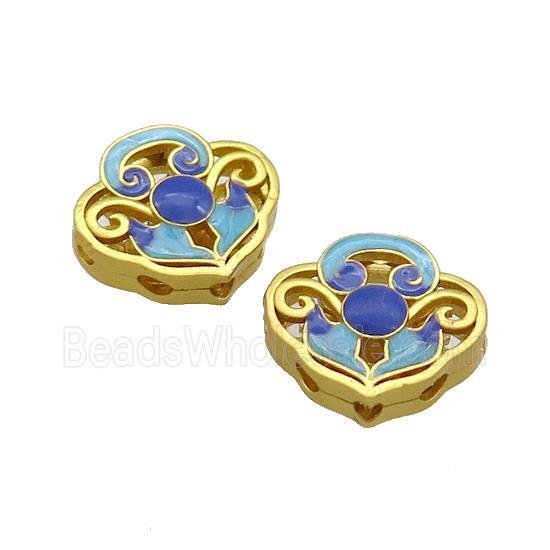 Copper Flower Beads Blue Cloisonne Gold Plated