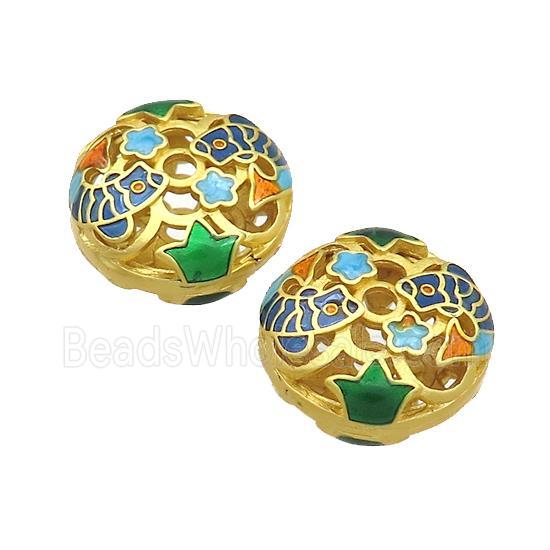 Copper Coin Beads Multicolor Painted Fish Hollow Gold Plated