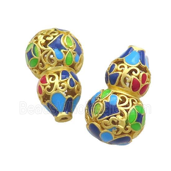 Copper Gourd Beads Multicolor Painted Hollow Gold Plated