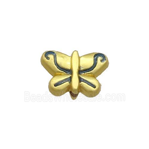 Copper Butterfly Beads Blue Painted Gold Plated