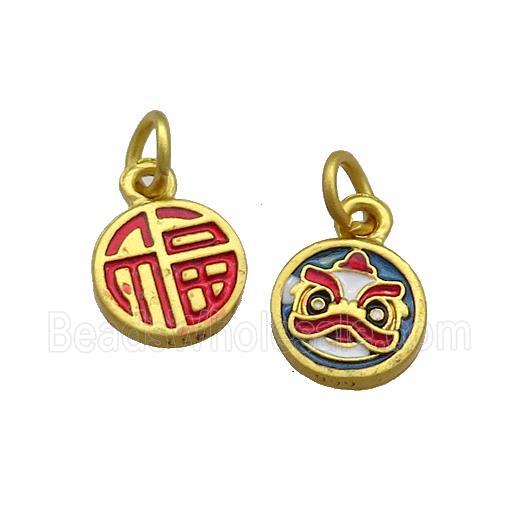 Copper Circle Pendant Talisman Painted Gold Plated