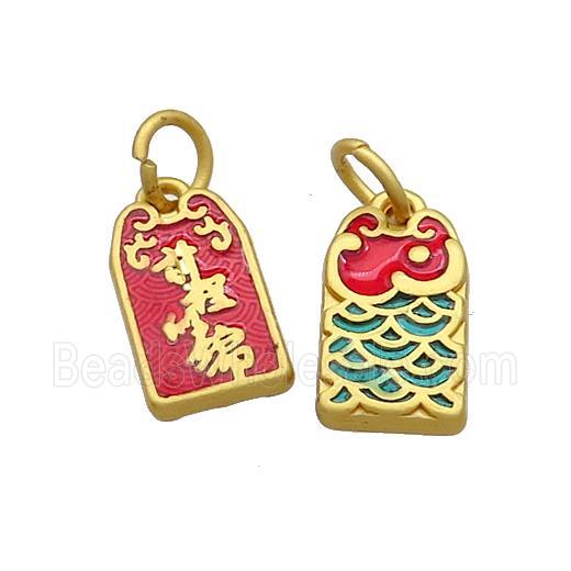 Copper Talisman Pendant Rectangle Painted Gold Plated