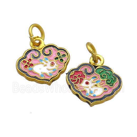 Copper Cloudy Pendant Multicolor Painted Rabbit Gold Plated