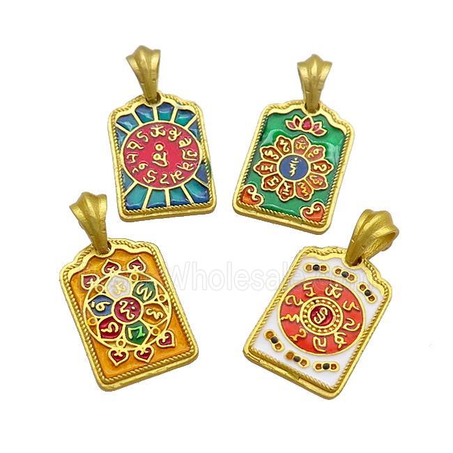 Copper Talisman Pendant Rectangle Multicolor Painted Gold Plated Mixed