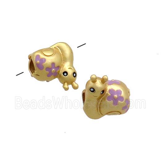 Copper Snail Beads Purple Painted Large Hole Gold Plated