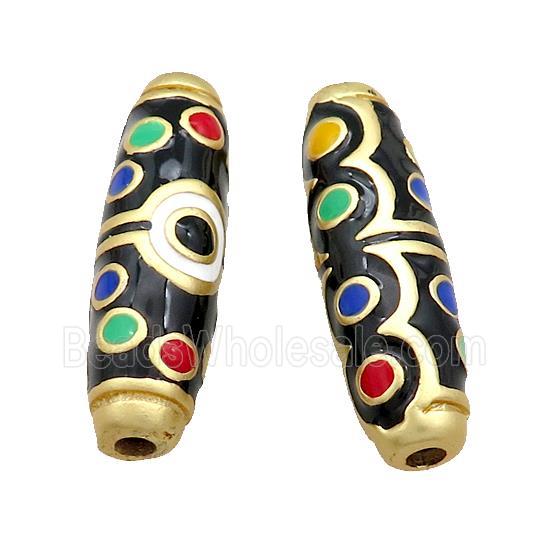 Copper Rice Beads Black Enamel Large Hole Unfade Gold Plated
