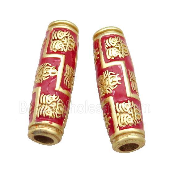 Copper Rice Beads Red Enamel Large Hole Unfade Gold Plated