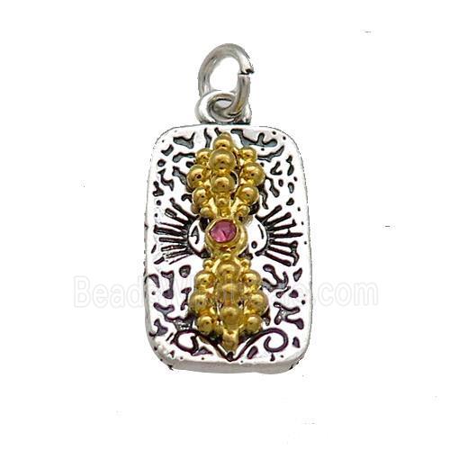 Tibetan Style Copper Vajra Pestle Pendant Rectangle Antique Silver Gold