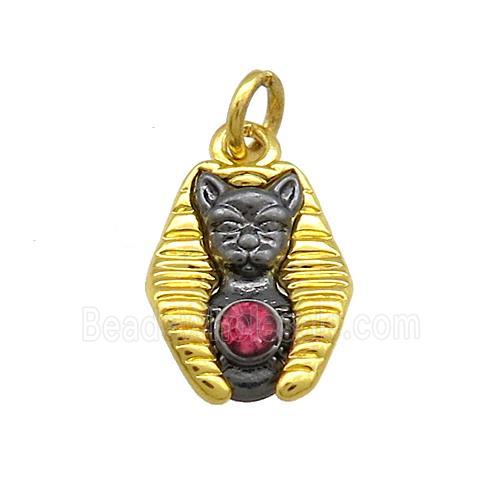 Copper Cat Charms Pendant Pave Rhinestone Gold Black Plated