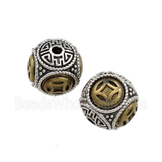 Tibetan Style Copper Round Beads Buddhist Antique Silver Bronze