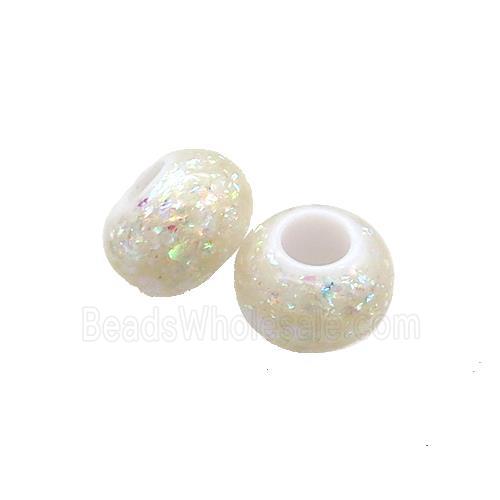 White Resin Rondelle Beads Pave Yellow Fire Opal Large Hole Smooth
