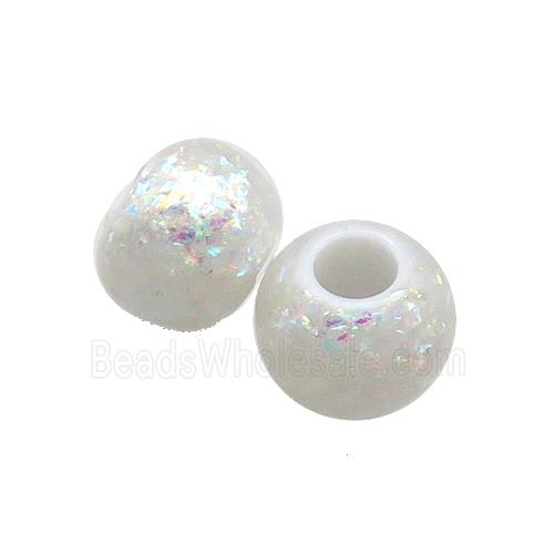 White Resin Rondelle Beads Pave AB-Color Fire Opal Large Hole Smooth