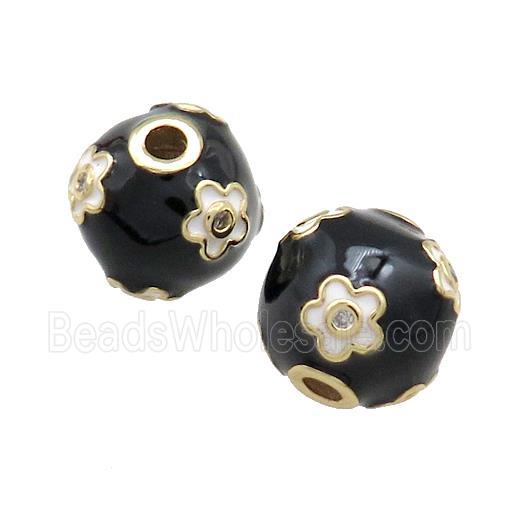 Copper Round Beads Pave Zircon Black Enamel 18K Gold Plated