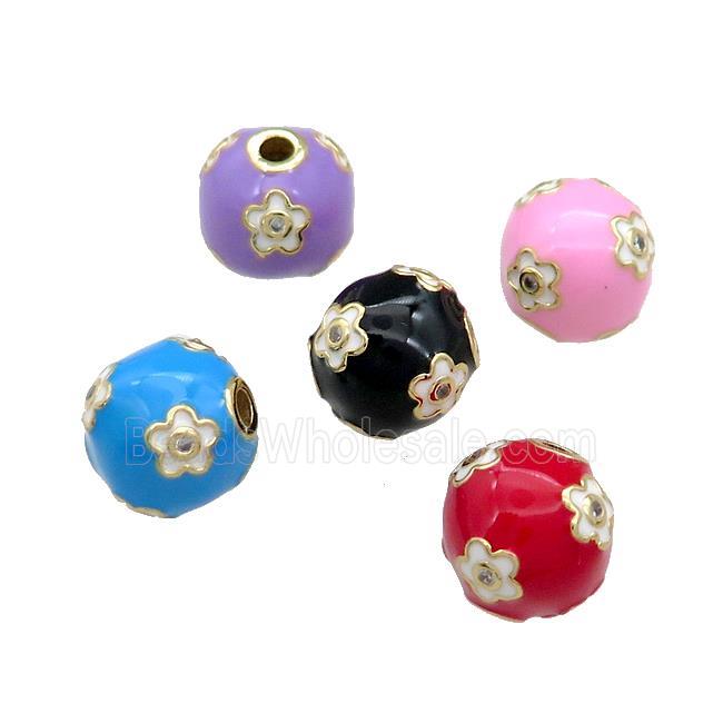 Copper Round Beads Pave Zircon Enamel 18K Gold Plated Mixed Color