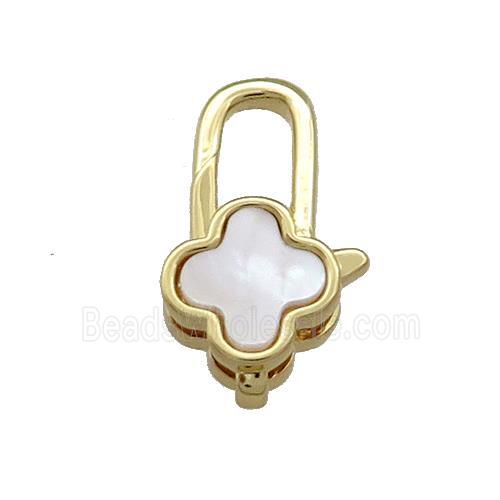 Copper Lobster Clasp Pave Shell Clover 18K Gold