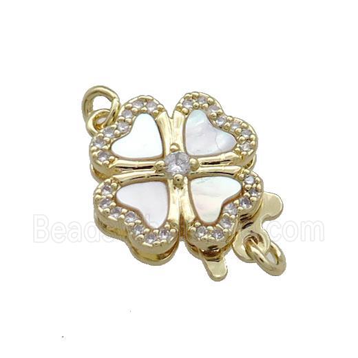 Copper Slide Clasp Pave Shell Zircon Clover 18K Gold Plated
