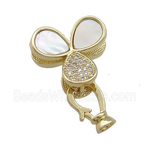 Copper Clasp Pave Shell Zircon Clover 18K Gold