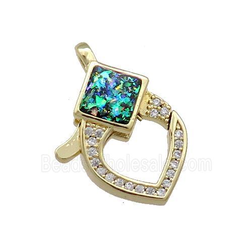 Copper Lobster Clasp Pave Fire Opal Zircon 18K Gold